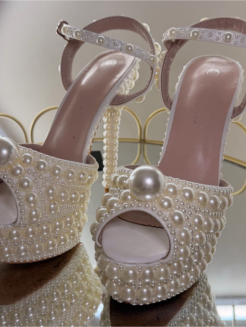 Pearl-Embellished Platform Sandals - White